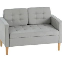 HOMCOM 2 Sitzer Sofa, Gepolstert Couch mit Stauraum, Holzbeine, Hellgrau
