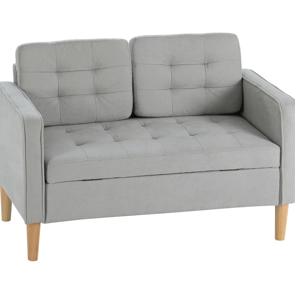 HOMCOM 2 Sitzer Sofa, Gepolstert Couch mit Stauraum, Holzbeine, Hellgrau