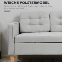 HOMCOM 2 Sitzer Sofa, Gepolstert Couch mit Stauraum, Holzbeine, Hellgrau