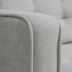 HOMCOM 2 Sitzer Sofa, Gepolstert Couch mit Stauraum, Holzbeine, Hellgrau