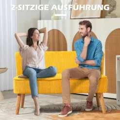 HOMCOM 2-Sitzer Sofa Polstersofa Zweisitzer Sofa Cordartiges Polyester Gelb