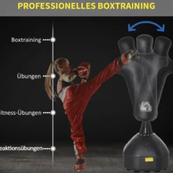 HOMCOM Standboxsack Boxdummy Boxsäule Freistehend Boxtraining Schwarz 60 x 64 x 180 cm