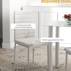 HOMCOM 5-tlg. Essgruppe, Esstisch mit 4 Stühlen, Küchentisch mit Hartglasplatte
