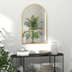 HOMCOM Wandspiegel Fensterspiegel 91 x 60 cm Dekorativ Spiegel mit Metallrahmen Gold
