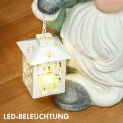 HOMCOM Weihnachtsdeko Figur 42 cm Weihnachtsmann mit Mütze und Laterne