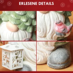 HOMCOM Weihnachtsdeko Figur 42 cm Weihnachtsmann mit Mütze und Laterne