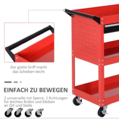 HOMCOM Werkstatt-Rollwagen, Werkzeugwagen 3 Stufig Transportwagen mit Schublade