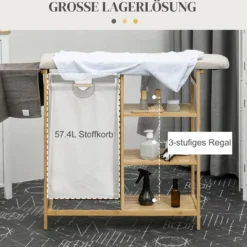 HOMCOM Wäschekorb 57,4 L Wäschebox mit Bügelbrett und Bügeleisen, Bambus, Natur
