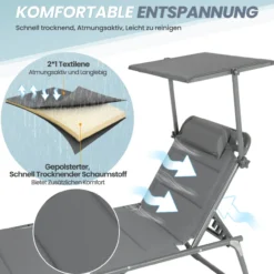 HOMECALL Klappbar-Gartenliege Sonnenliege Liegestuhl, Textilene Mit Dickem Schwamm, bis 180KG