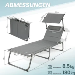 HOMECALL Klappbar-Gartenliege Sonnenliege Liegestuhl, Textilene Mit Dickem Schwamm, bis 180KG