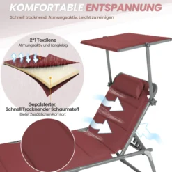 HOMECALL Klappbar-Gartenliege Sonnenliege Liegestuhl, Textilene Mit Dickem Schwamm, bis 180KG