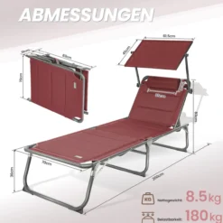 HOMECALL Klappbar-Gartenliege Sonnenliege Liegestuhl, Textilene Mit Dickem Schwamm, bis 180KG