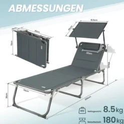 HOMECALL Klappbar-Gartenliege Sonnenliege Liegestuhl, Textilene Mit Dickem Schwamm, bis 180KG