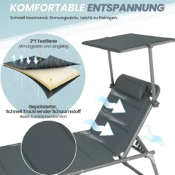 HOMECALL Klappbar-Gartenliege Sonnenliege Liegestuhl, Textilene Mit Dickem Schwamm, bis 180KG