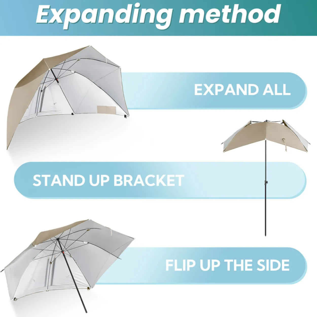 HOMECALL Strandmuschel mit umbrella system, UV-resistentes 50+ Umfunktionieren, für 2-3 Personen