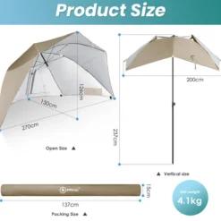 HOMECALL Strandmuschel mit umbrella system, UV-resistentes 50+ Umfunktionieren, für 2-3 Personen