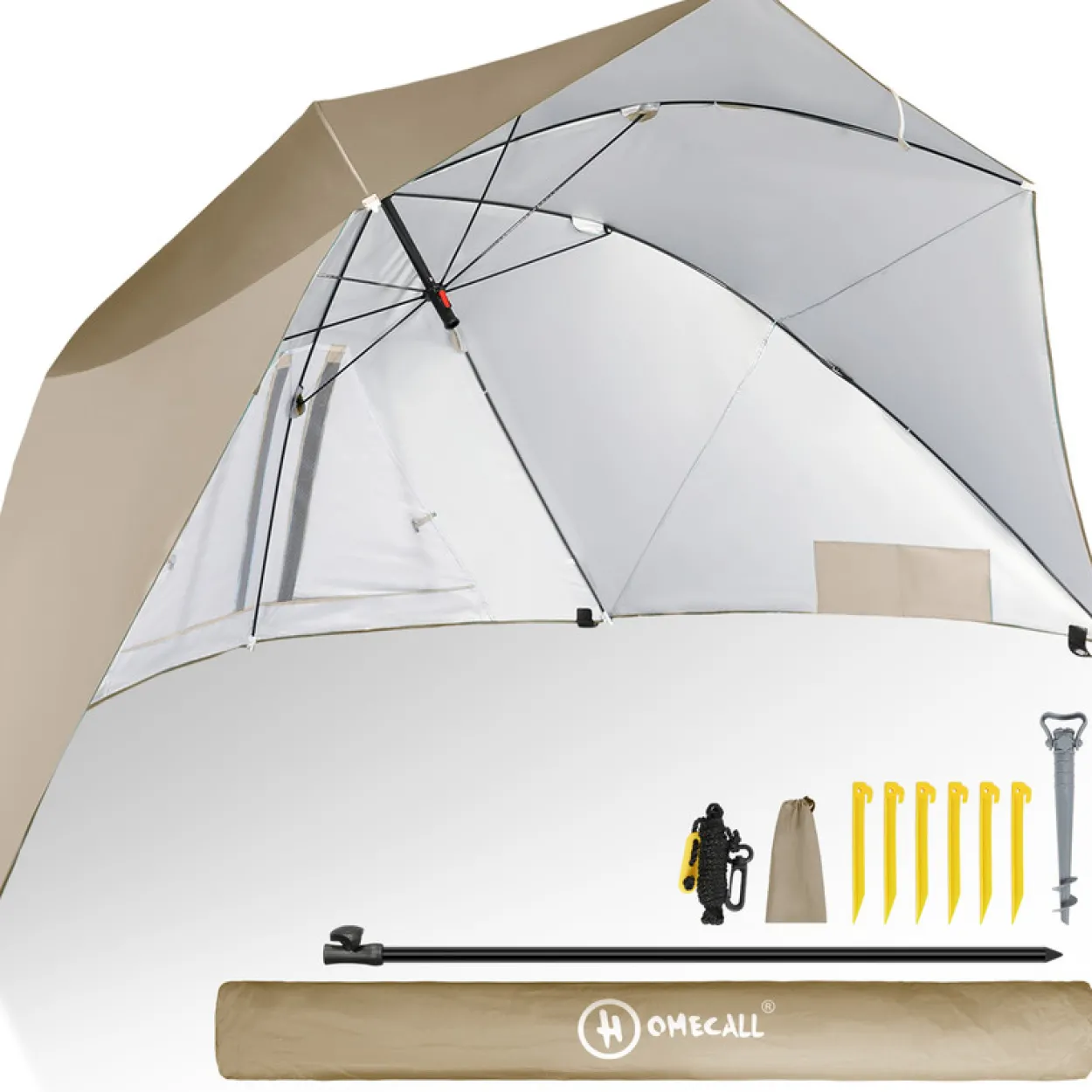 HOMECALL Strandmuschel mit umbrella system, UV-resistentes 50+ Umfunktionieren, für 2-3 Personen