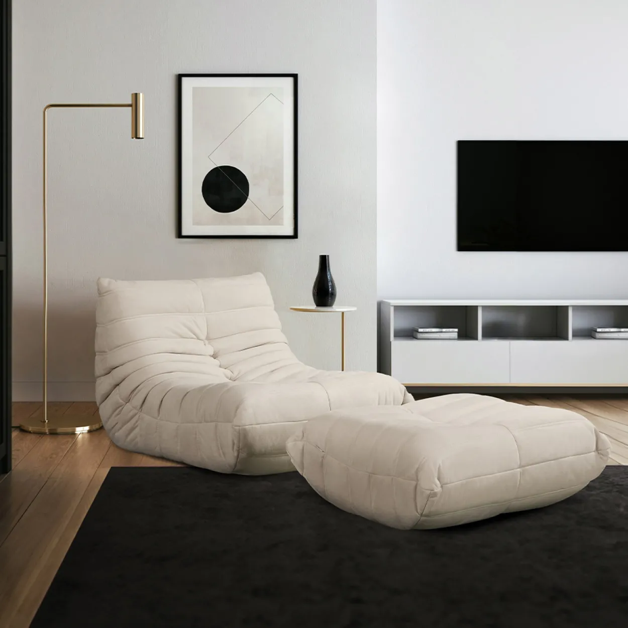 HOME DELUXE Relaxsessel mit Hocker CHILL - Beige