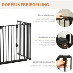 Hunde Absperrgitter Türschutzgitter mit Tür klappbar Schwarz 202,5 cm
