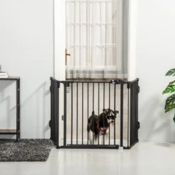 Hunde Absperrgitter Türschutzgitter mit Tür klappbar Schwarz 202,5 cm