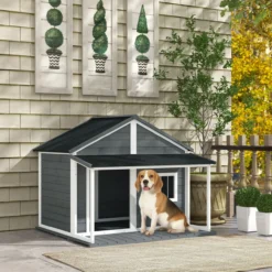 Hundehütte aus Holz Kleintierhaus Hundehaus mit Terrasse für draußen