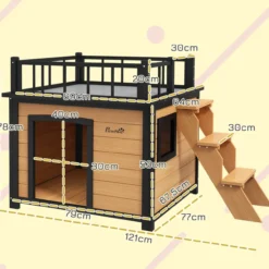 Hundehütte Hundehaus mit Balkon Erhöhtes Kleintierhaus mit Treppe Fenster