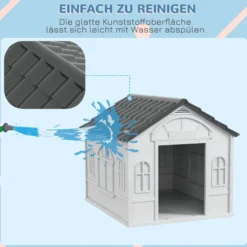 Hundehütte, Hundehaus mit Satteldach, wetterfest Kleintierhaus Hundehütte Grau