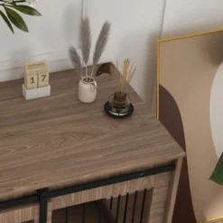 Hundekäfig Hundebox mit Schiebetür, Hundehütte mit Holzoptik für große Hunde