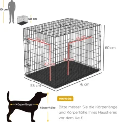 Hundekäfig Transportkäfig Drahtkäfig mit Gitter Schwarz 76 x 46 x 52 cm