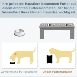 Hundenapf Futternapf Futterschüssel Erhöhter 2 Näpfe Edelstahl Grau
