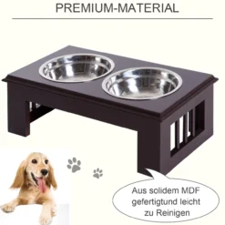 Hundenapf Futternapf Futterschüssel Erhöhter 2 Näpfe Edelstahl MDF Kaffee