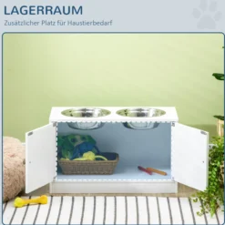 Hundenäpfe, Erhöhtes Futterstation mit 2 Edelstahlschüsseln, 44L Stauraum