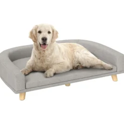 Hundesofa, Haustiersofa Katzensofa mit Kissen, Holzbeine, für große Hunde Grau