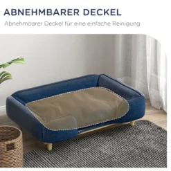 Hundesofa, Haustiersofa mit Kissen, Hundebett mit Erhöhtem Design Blau