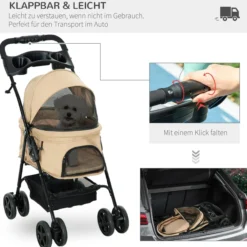 Hundewagen Pet Stroller für kleine Hunde und Katzen Khaki