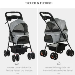 Hundewagen Pet Stroller für kleine Hunde Haustierwagen Oxford Grau