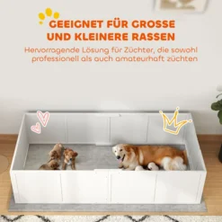 Hunde-Wurfbox, mit verstellbaren Eingängen, 196 x 96 x 48 cm, Weiß