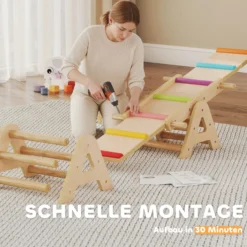 2 In 1 Balance Wippe Kinder Schwebebalken aus Holz Wippe Schaukelwippe Garten