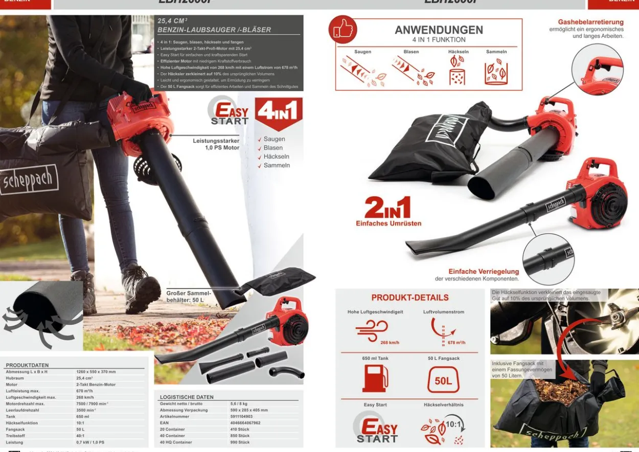 4 in 1 Benzin-Laubsauger LBH2600P