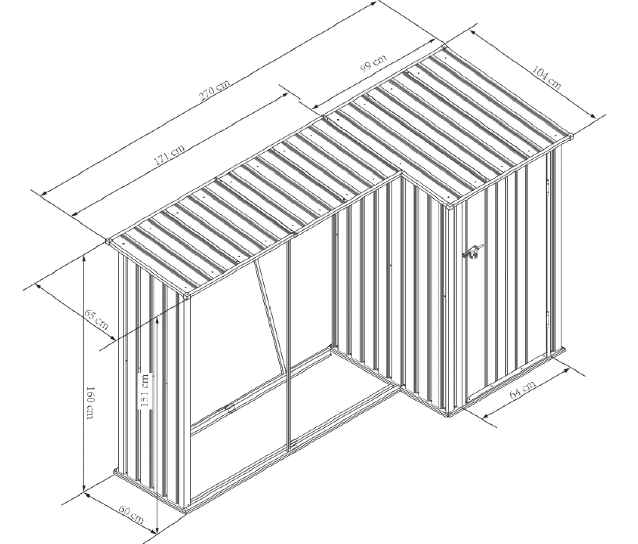 2in1 Brennholzlager mit Schrank aus verzinktem Stahl, ca. 270 x 104 x 161 cm - Schwarz