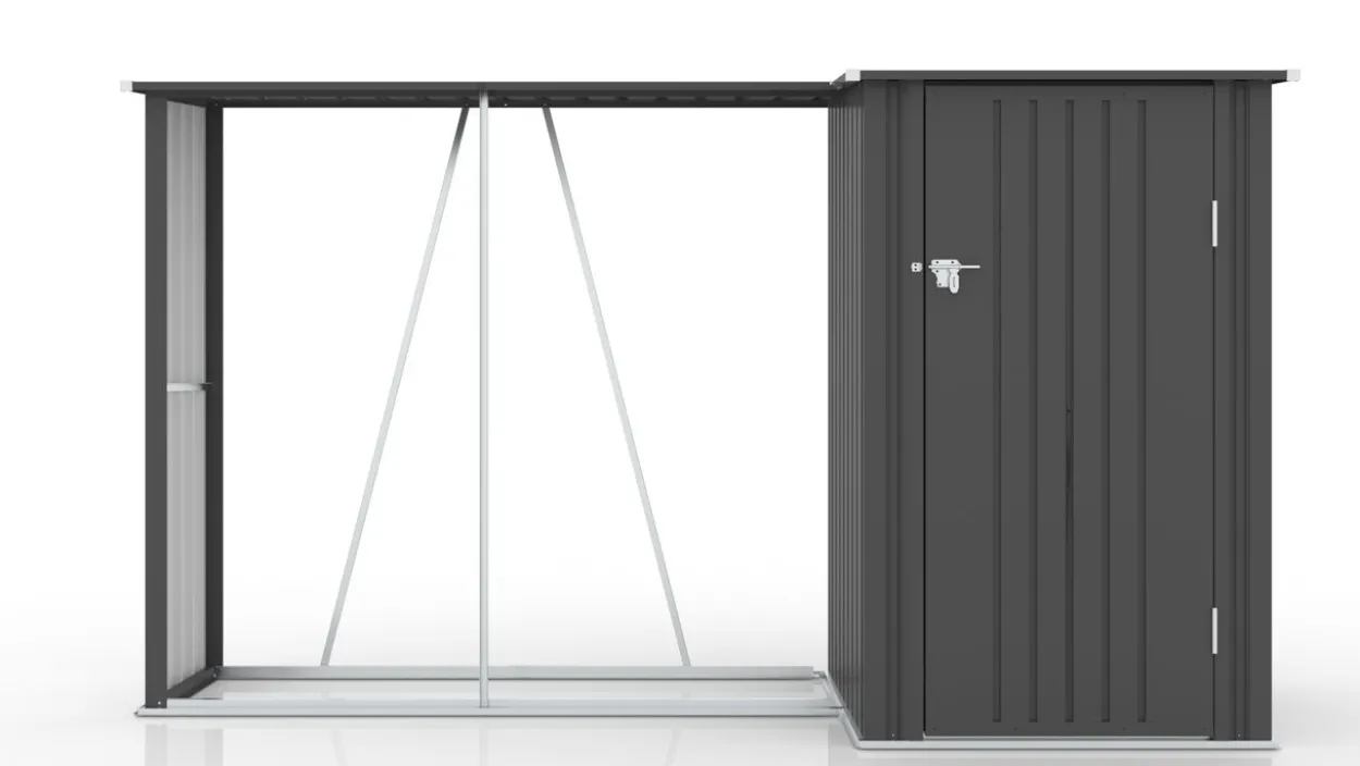 2in1 Brennholzlager mit Schrank aus verzinktem Stahl, ca. 270 x 104 x 161 cm - Schwarz