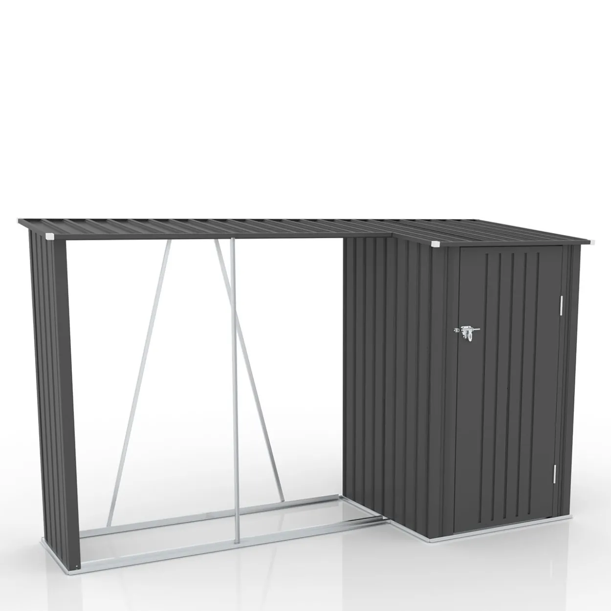 2in1 Brennholzlager mit Schrank aus verzinktem Stahl, ca. 270 x 104 x 161 cm - Schwarz