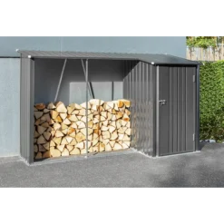 2in1 Brennholzlager mit Schrank aus verzinktem Stahl, ca. 270 x 104 x 161 cm - Schwarz