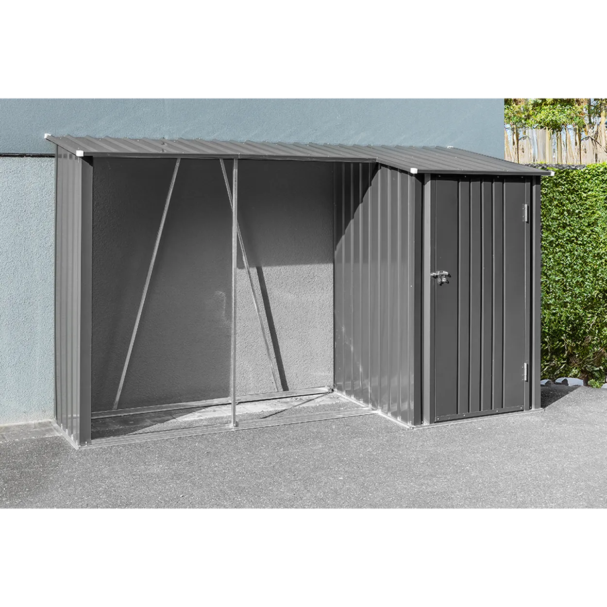 2in1 Brennholzlager mit Schrank aus verzinktem Stahl, ca. 270 x 104 x 161 cm - Schwarz