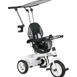 6-in-1 Dreirad mit Schubstange, Kinderdreirad mit Sonnendach, Korb, Weiß