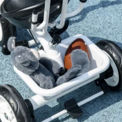 6-in-1 Dreirad mit Schubstange, Kinderdreirad mit Sonnendach, Korb, Weiß