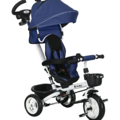 6 in 1 Dreirad mit Schubstange, Kinderdreirad mit Sicherheitsgurt Blau