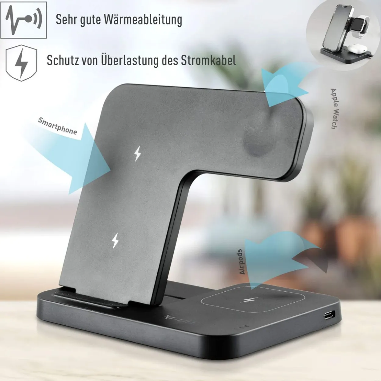 3 in 1 faltbare Ladestation 15W schwarz