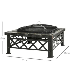3-in-1 Feuerschale Feuerkorb Feuerstelle mit Funkenschutz Schwarz 76 x 76 x 47 cm