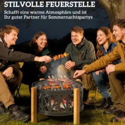 2-in-1 Feuerschale Ø75 x 58 cm Feuerstelle mit Funkenschutz Schürhaken
